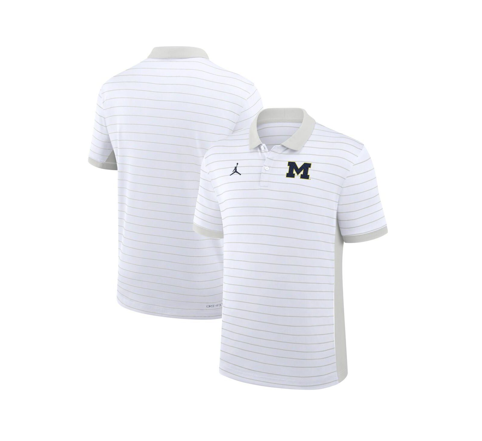 Мужская рубашка-поло Jordan White Michigan Wolverines 2025 Early Season Coaches Sideline Victory Stripe Performance Polo