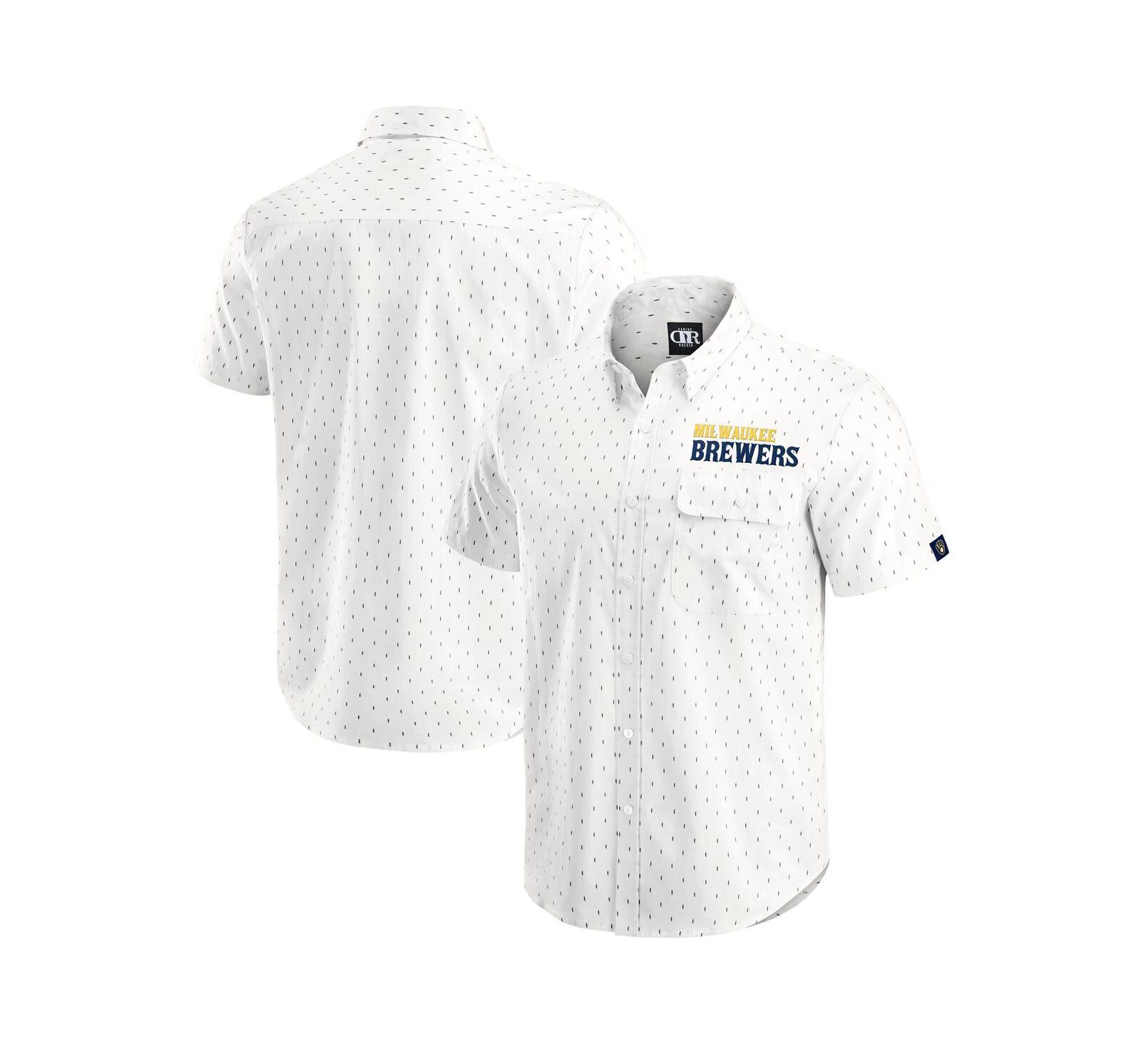 Darius Rucker Collection by Fanatics Men's Cream Milwaukee Brewers Printed Button-Down Shirt