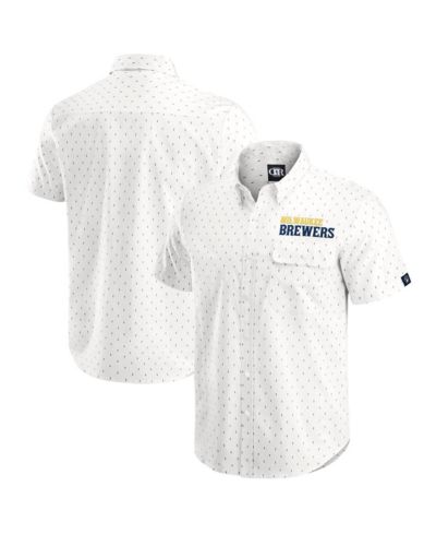 Darius Rucker Collection by Fanatics Men's Cream Milwaukee Brewers Printed Button-Down Shirt
