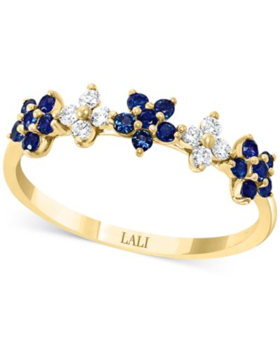 LALI Jewels кольцо с пятью цветами из рубина (3/8 ct. t.w.) и бриллианта (1/6 ct. t.w.) в желтом золоте 14k