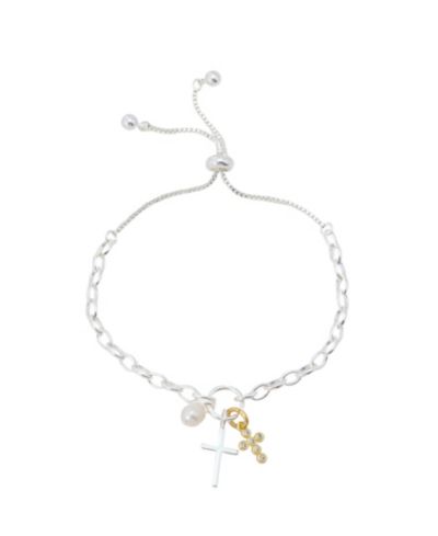 Unwritten Cubic Zirconia and Cultivated Pearl Faith Cluster Charm Bracelet