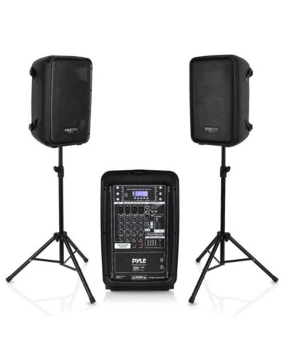 Pyle PPHP28AMXPA 300W Portable Wireless Bluetooth PA Speaker DJ Mixer Bundle