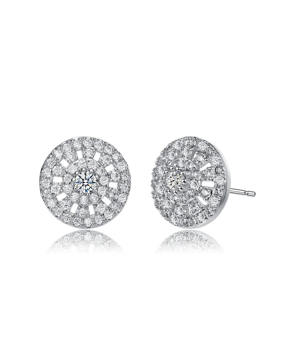 Plating with Clear Cubic Zirconia Halo Stud Earrings