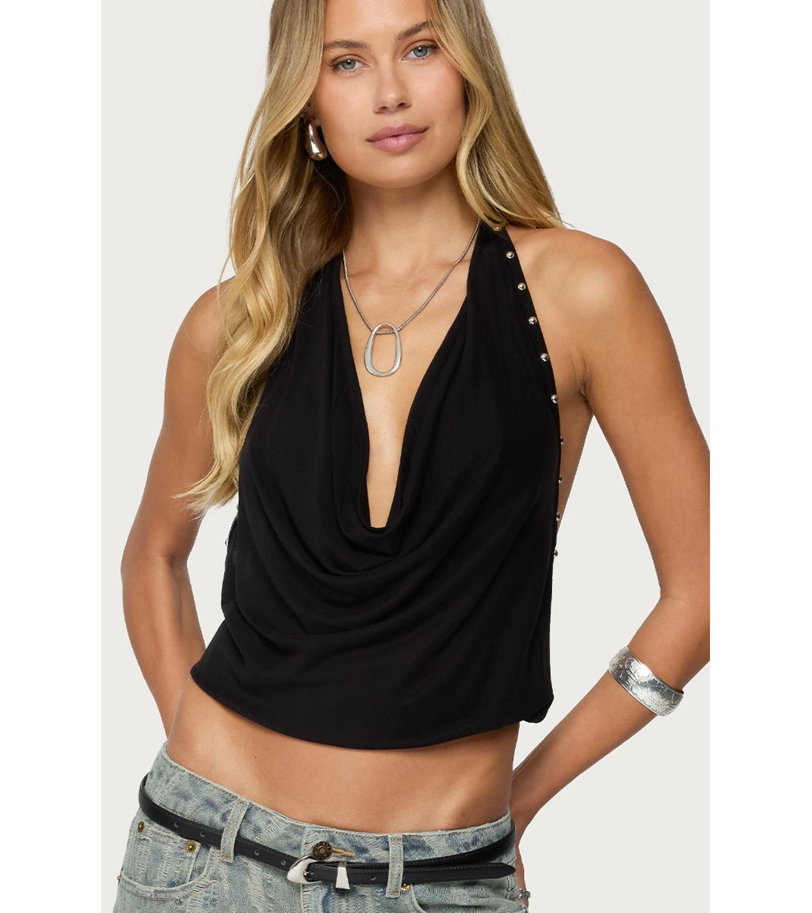 Edikted Women's Irina Stud Cowl Neck Halter Top