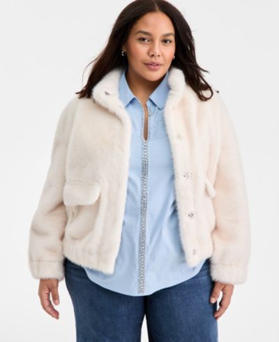 Женский бомбер Plus Size On 34th Trendy Solid Faux-Fur