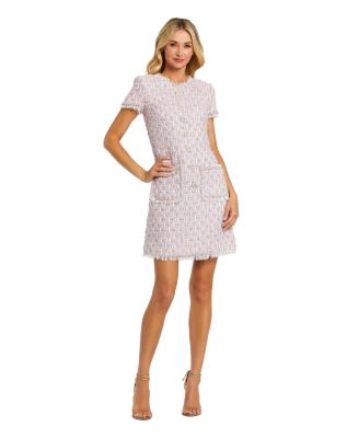 Mac Duggal Women's Floral Buttons and Pearl Detailing Boucle Shift Dress