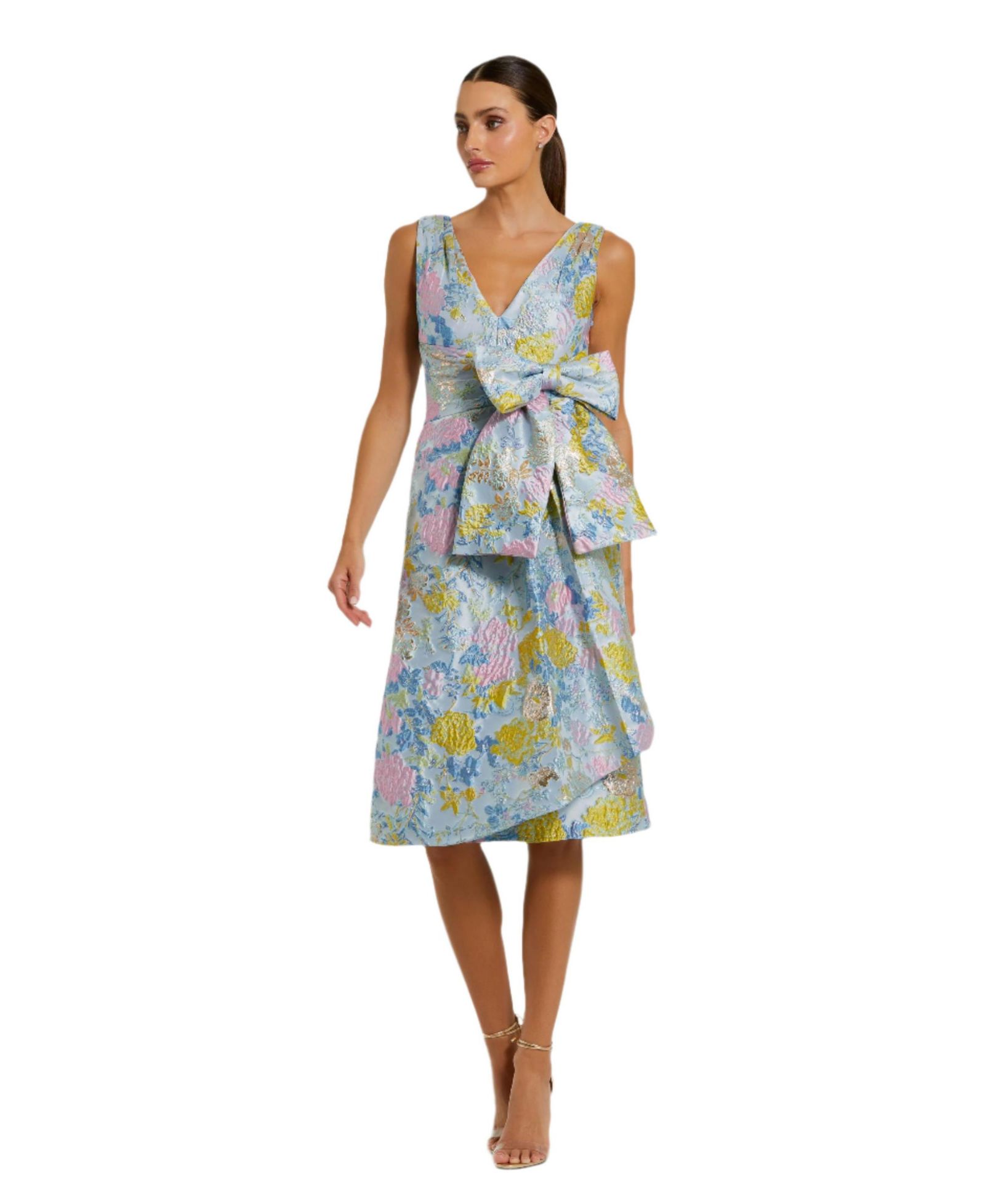 Женское платье Mac Duggal Floral Brocade без рукавов с бантом