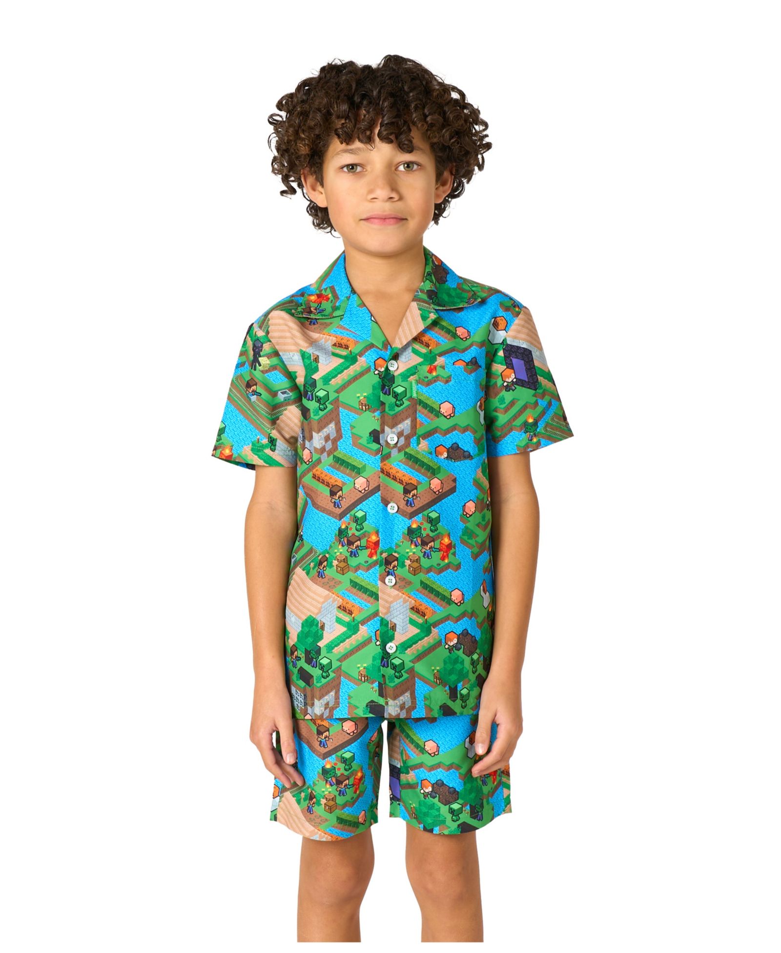 Детский комплект OppoSuits Minecraft: рубашка с коротким рукавом и шорты, 2 части