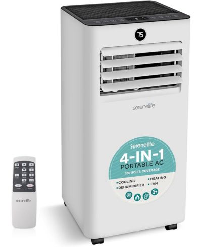 Портативный кондиционер и обогреватель SereneLife 1000 BTU (ASHRAE), компактный домашний блок с охлаждением и нагревом, включая комплект для установки на окно, серый