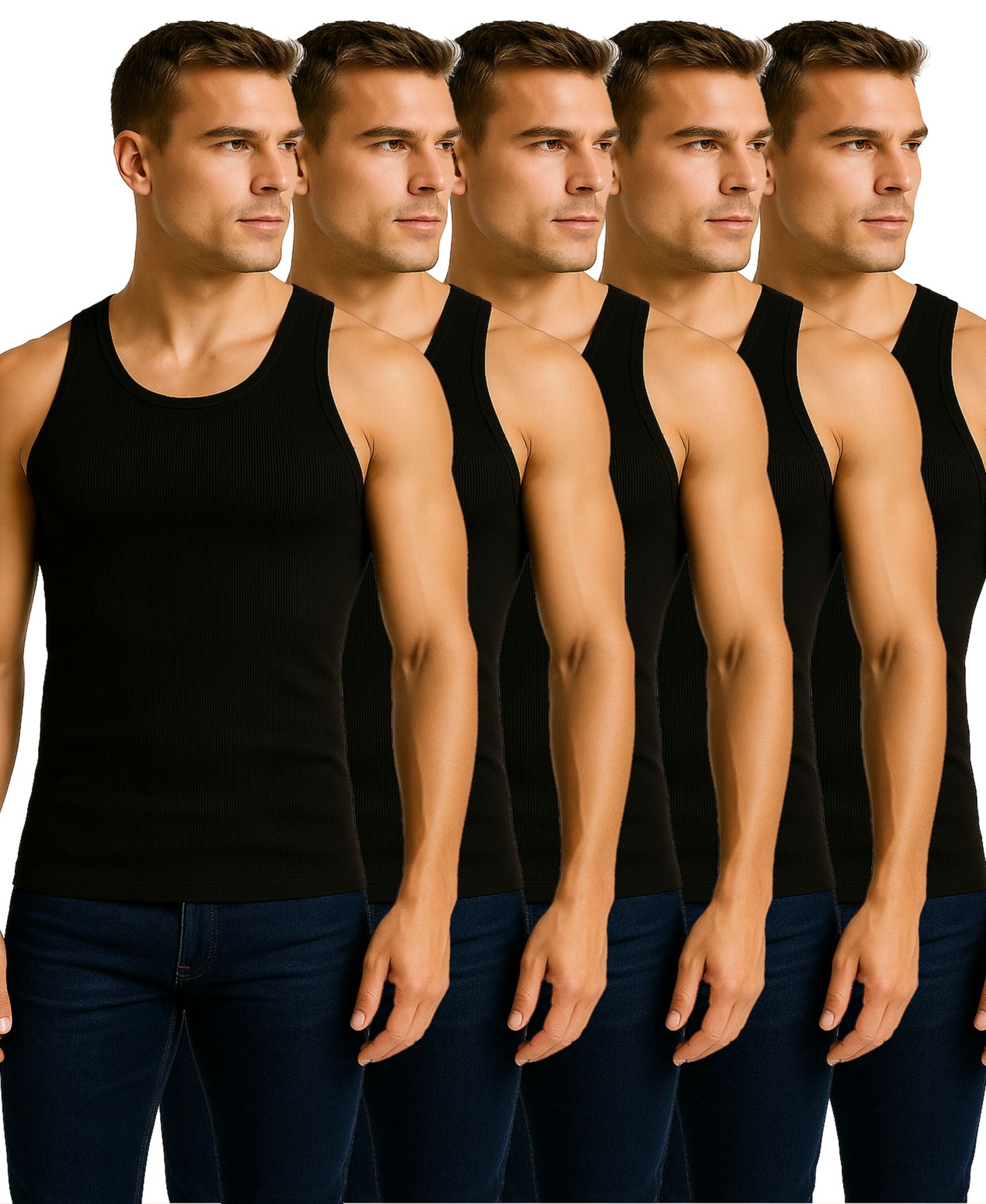 Galaxy By Harvic Men's 5-Pack Heavyweight Ribbed Tank Top