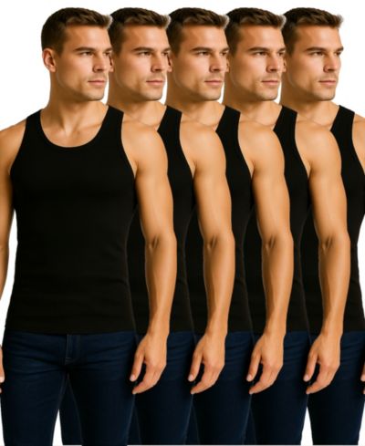 Galaxy By Harvic Men's 5-Pack Heavyweight Ribbed Tank Top