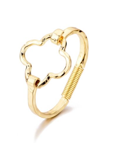 ADORNIA Gold Plated Hammered Clover Open Cuff Bracelet