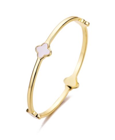 ADORNIA Gold Mother of Pearl Clover Bangle Bracelet