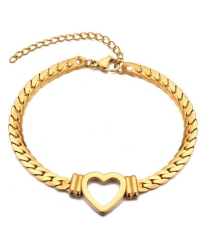 Браслет ADORNIA Gold Flat Curb Chain Heart с защитой от потускнения