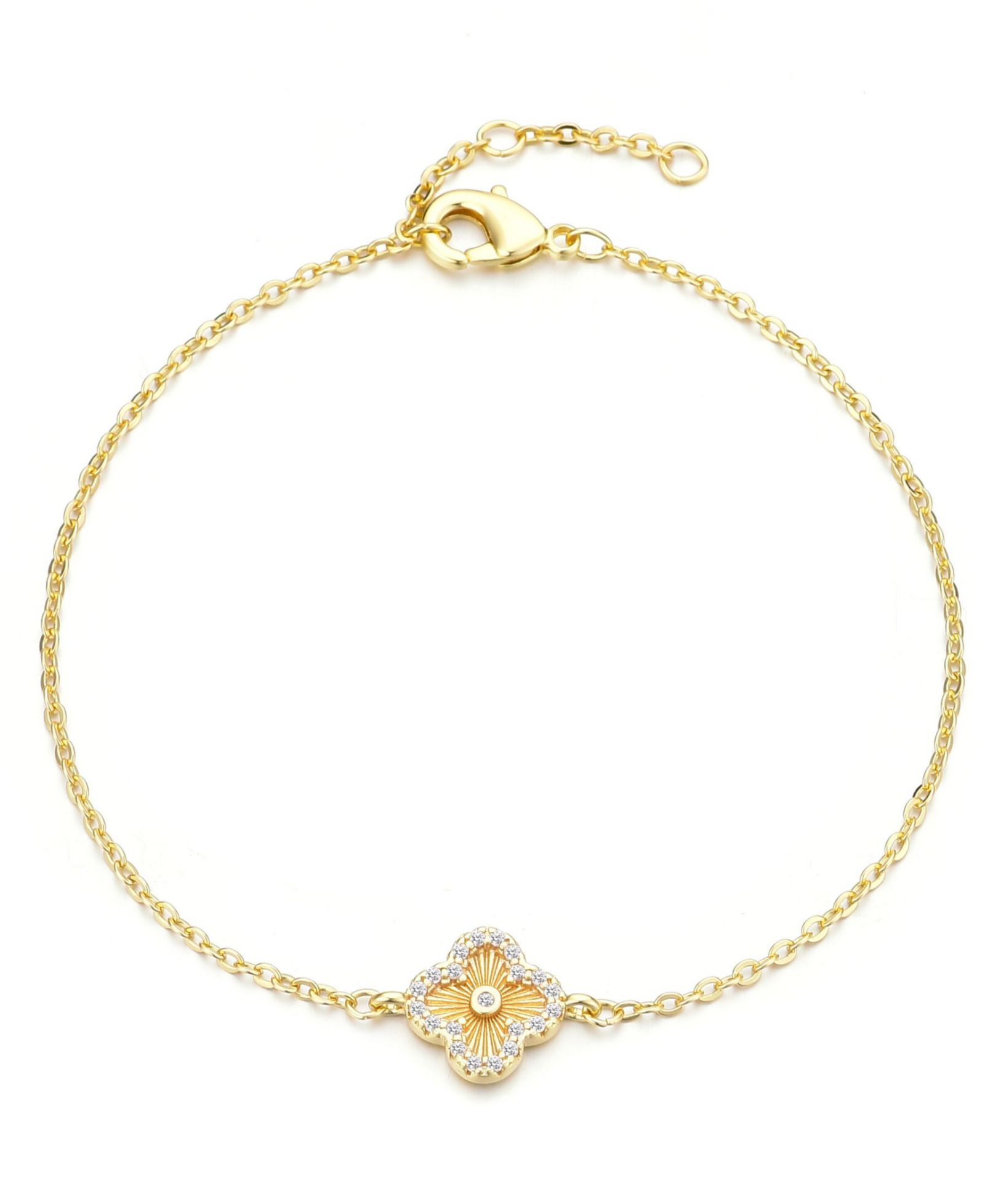 ADORNIA Gold Cubic Zirconia Button Clover Halo Bracelet
