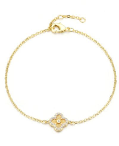 ADORNIA Gold Cubic Zirconia Button Clover Halo Bracelet