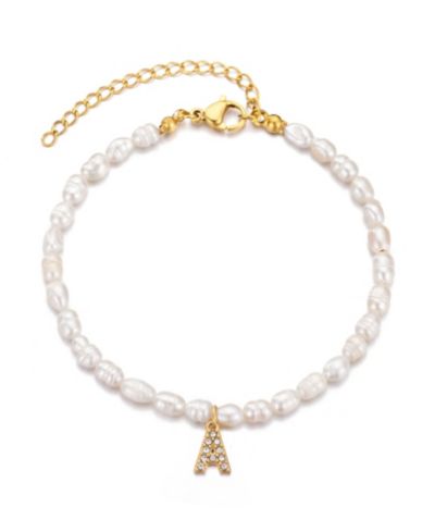 ADORNIA Браслет с буквами Gold Freshwater Cultivated Pearl Cubic Zirconia