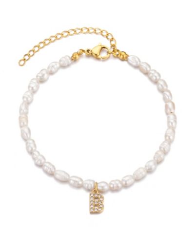 ADORNIA Браслет с буквами Gold Freshwater Cultivated Pearl Cubic Zirconia