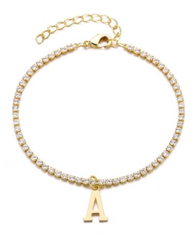 Золотой браслет ADORNIA Gold Crystal Initial Charm Tennis