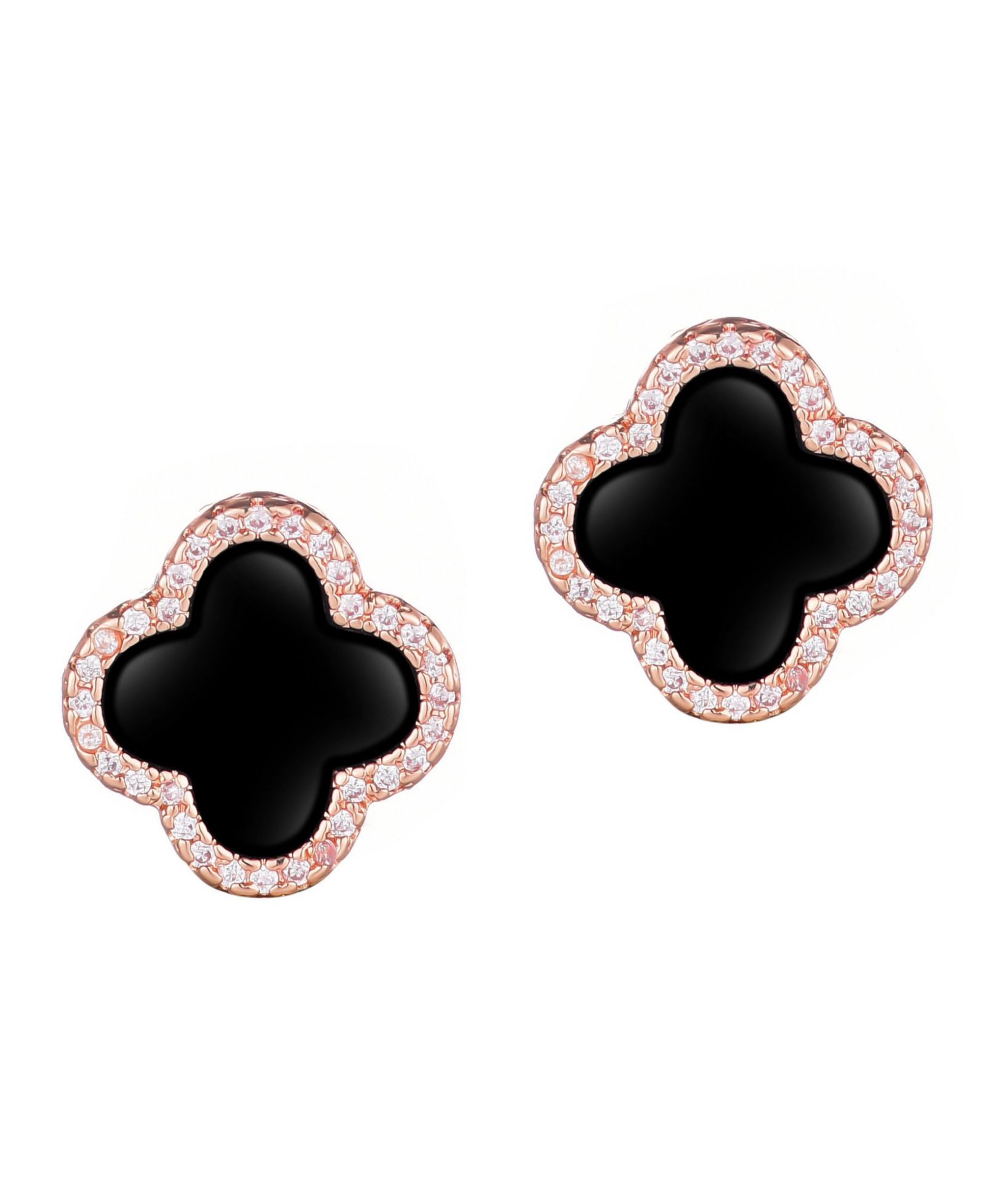 ADORNIA серьги-гвоздики Rose Gold Black Halo Clover