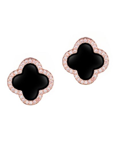 ADORNIA серьги-гвоздики Rose Gold Black Halo Clover