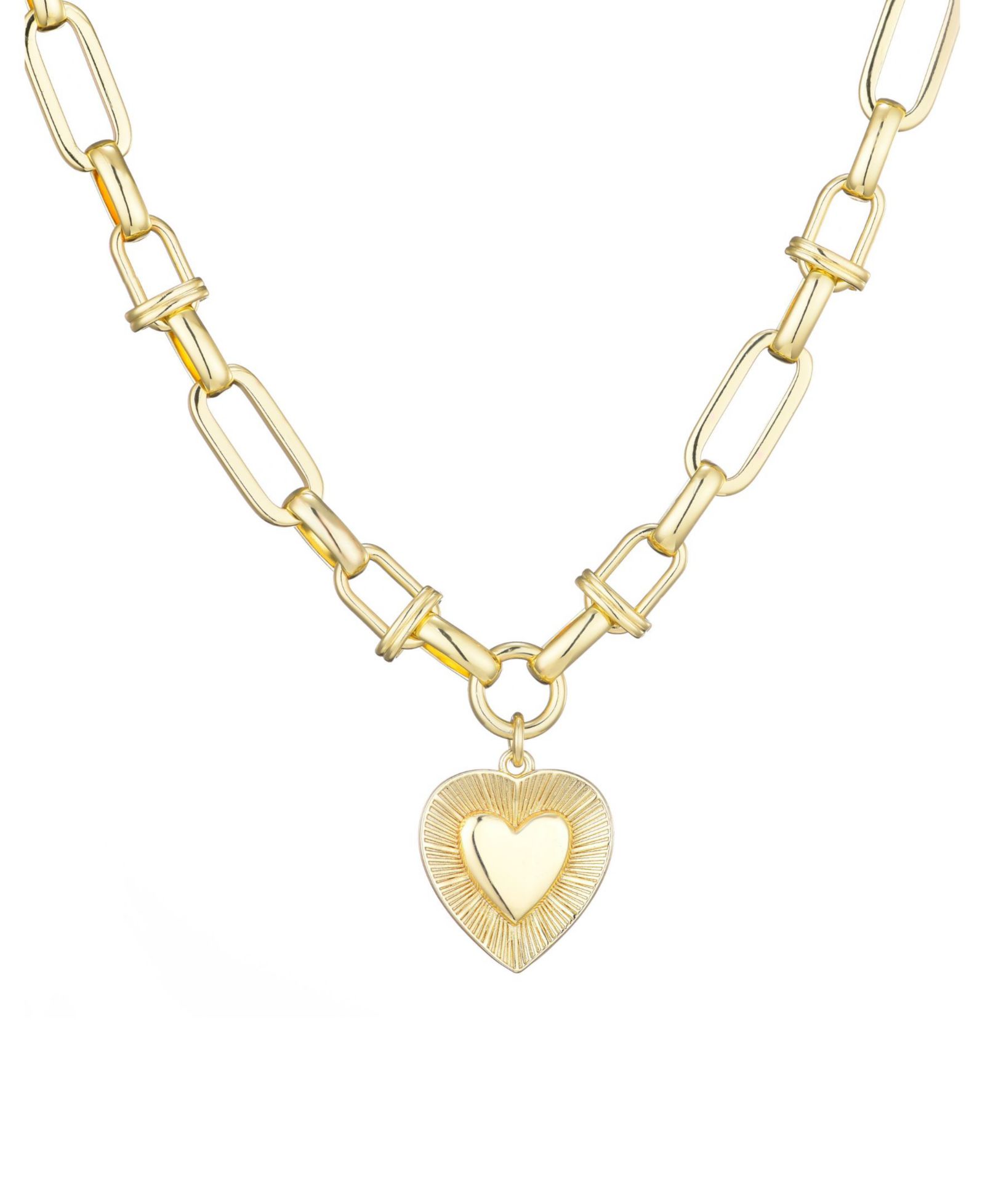 ADORNIA Золотая цепь с подвеской в форме сердца, Mixed Link Chain Fluted Heart