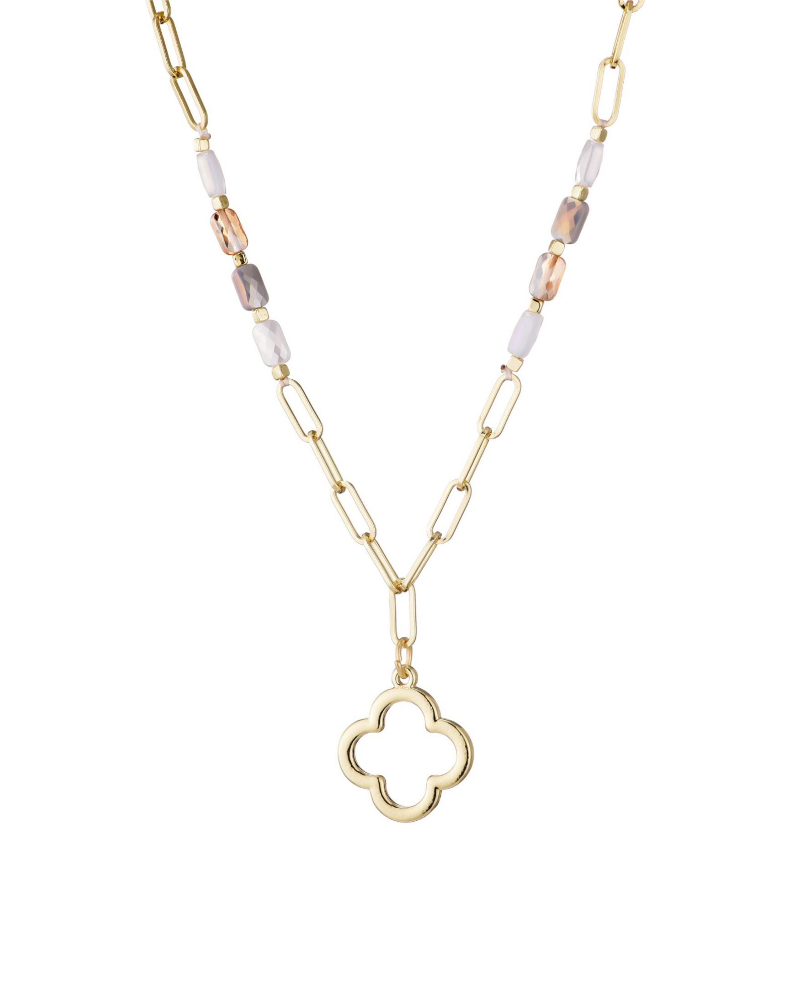 Подвеска ADORNIA Mixed Bead and Chain Clover Outline
