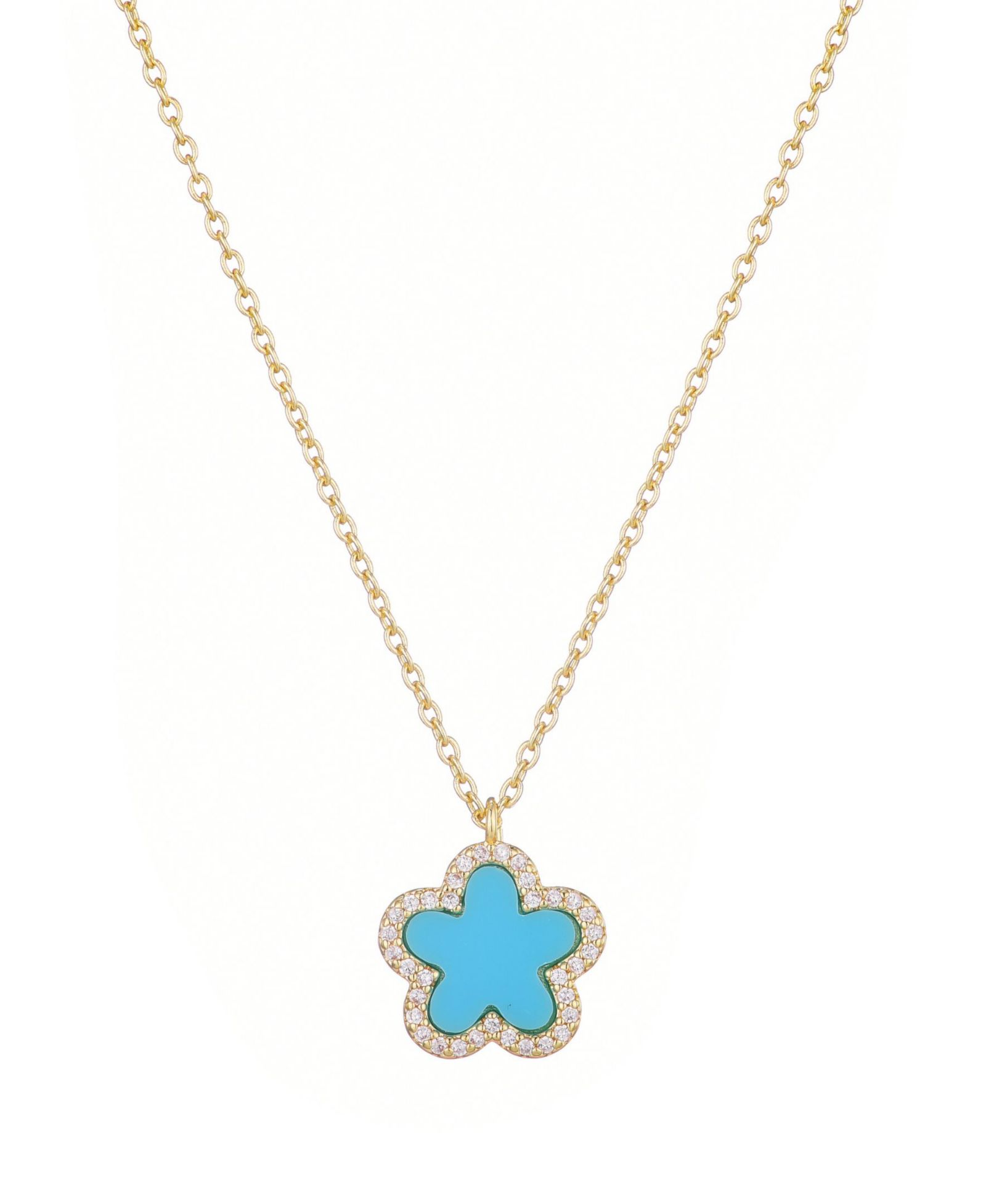 Подвеска ADORNIA Gold Turquoise Halo 5 Leaf Clover