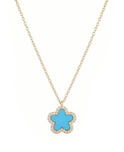 Подвеска ADORNIA Gold Turquoise Halo 5 Leaf Clover
