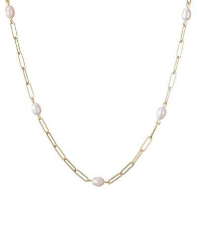 ADORNIA ожерелье с жемчугом Freshwater Cultivated Pearl Station Paper Clip Chain