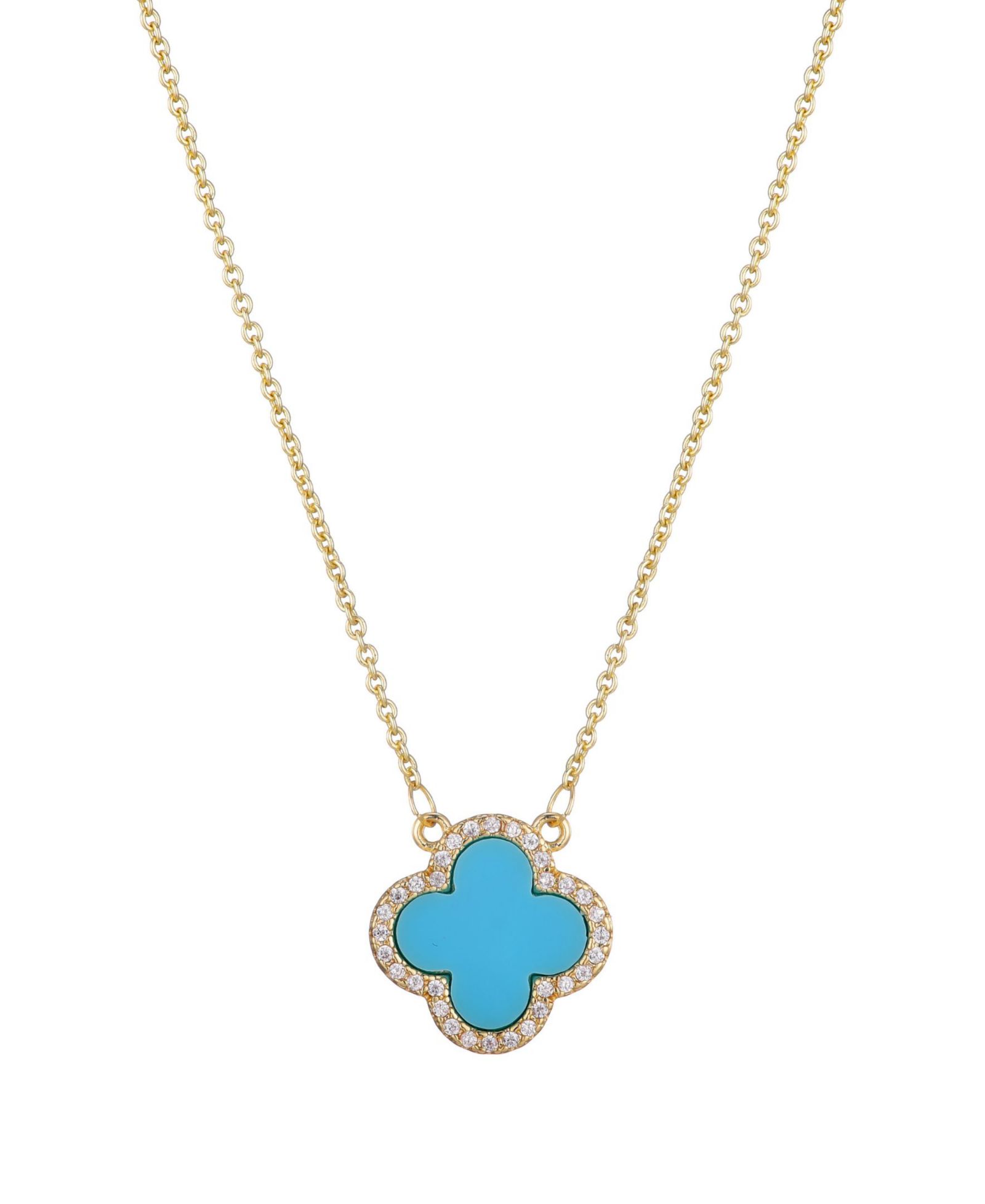 Колье-подвеска ADORNIA Cubic Zirconia Turquoise Halo Clover