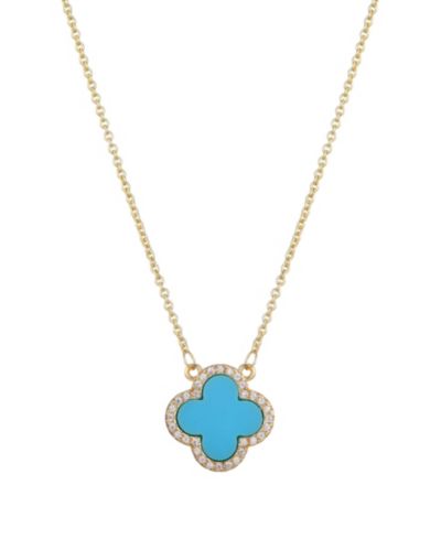 Колье-подвеска ADORNIA Cubic Zirconia Turquoise Halo Clover