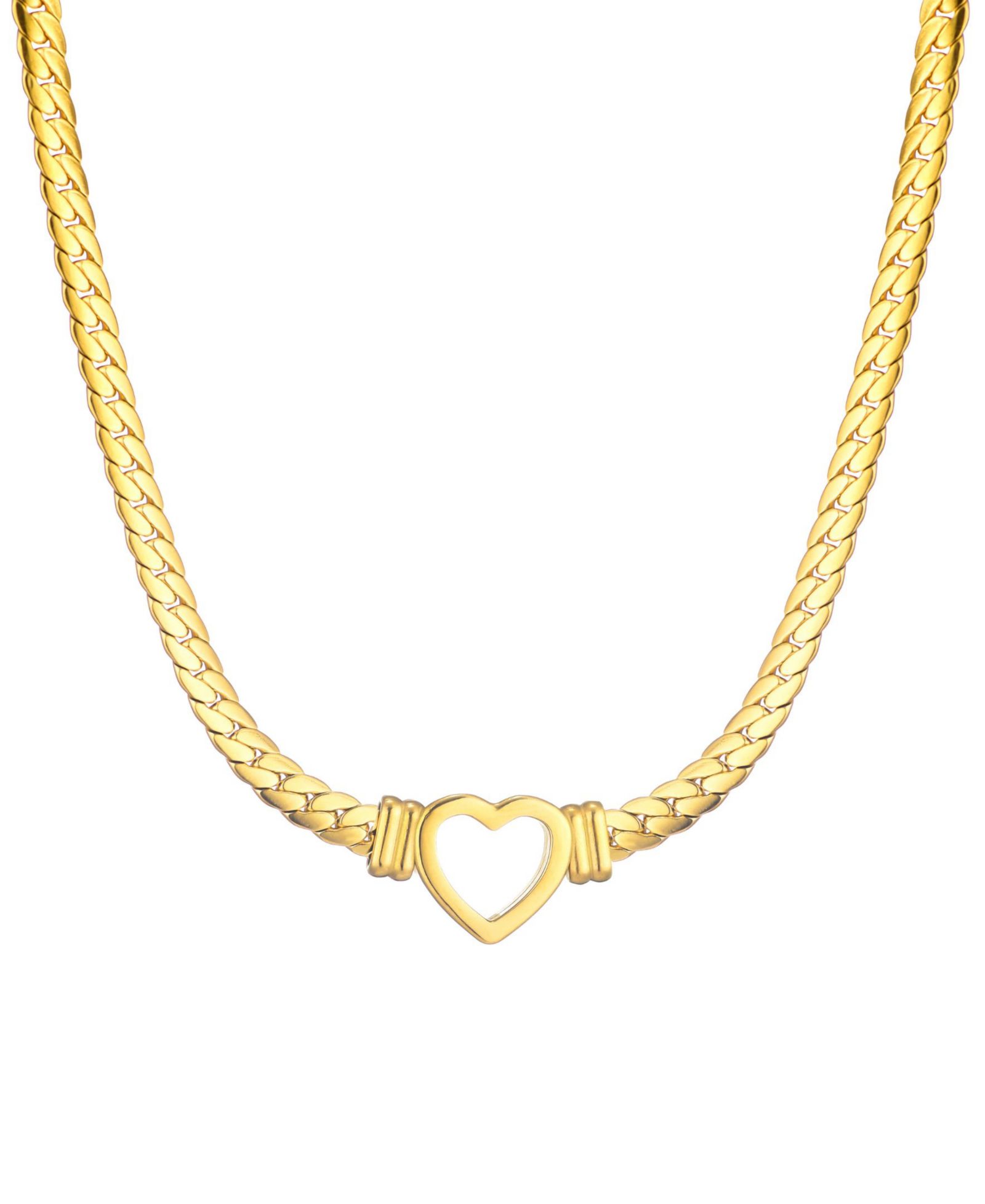 ADORNIA Tarnish Resistant Gold Flat Curb Chain Heart Necklace