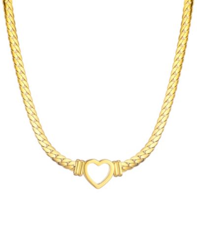 ADORNIA Tarnish Resistant Gold Flat Curb Chain Heart Necklace