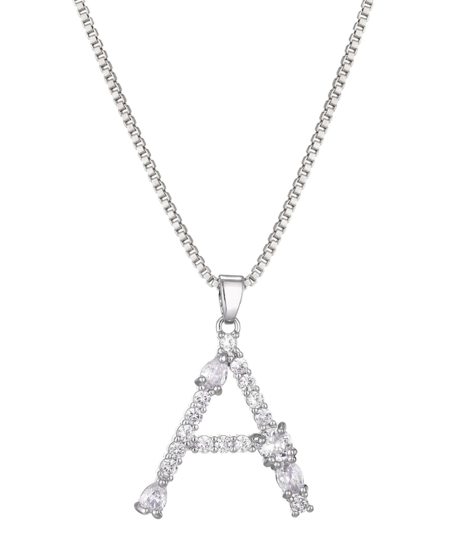 ADORNIA Silver Crystal Mixed Stone Initial Necklace