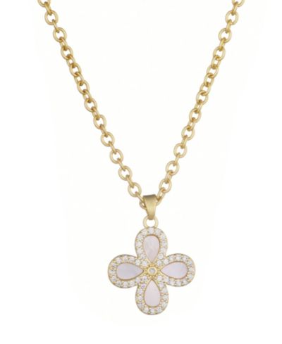 ADORNIA Gold Mother of Pearl Flower Halo Pendant Necklace