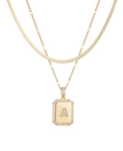 Набор ADORNIA Gold Pave Tag Pendant и Herringbone Chain Initial Necklace