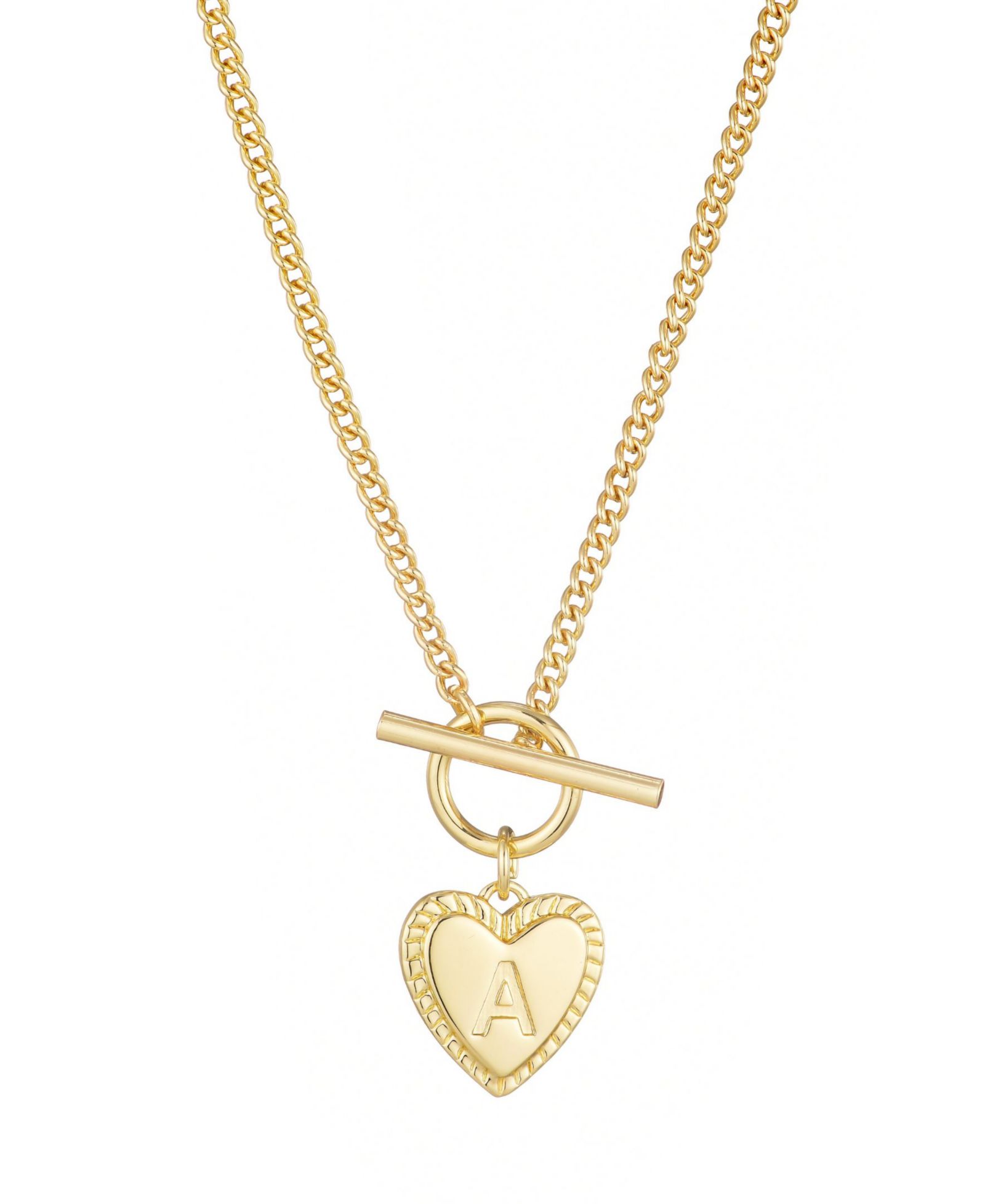 ADORNIA Gold Heart Initial Toggle Necklace