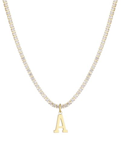 Золотое колье с подвеской ADORNIA Gold Crystal Initial Charm Tennis