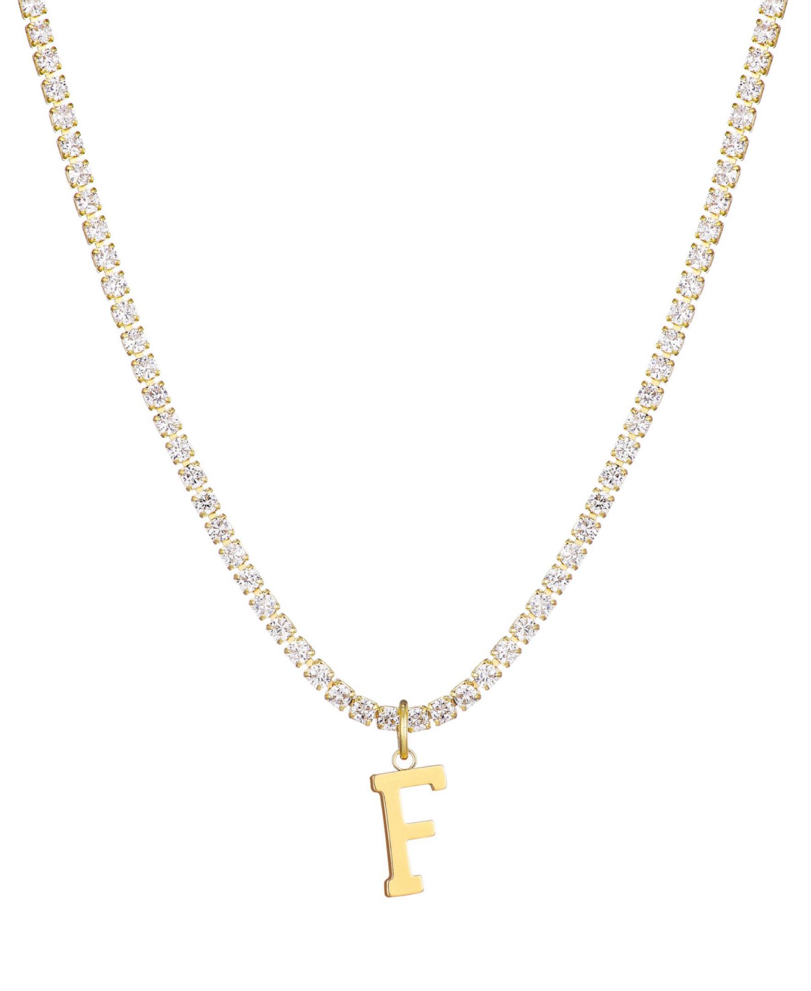 ADORNIA Gold Crystal Initial Charm Tennis Necklace