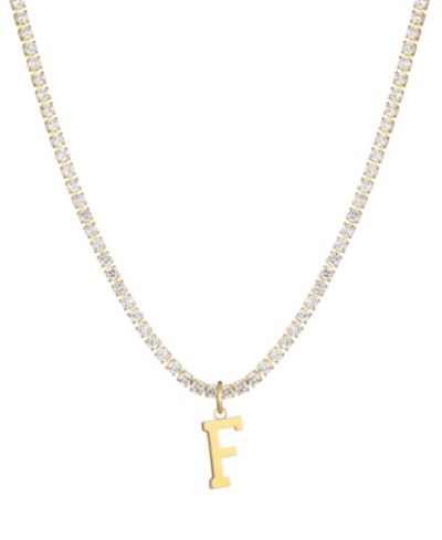 Золотое колье с подвеской ADORNIA Gold Crystal Initial Charm Tennis