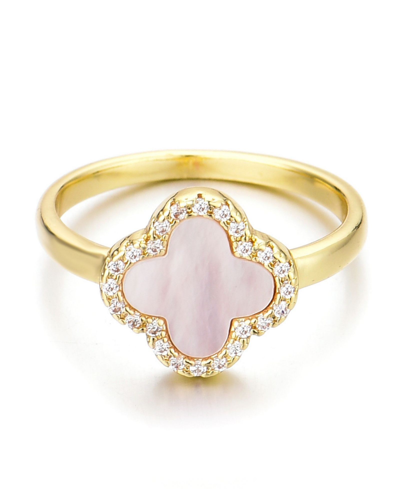 Кольцо ADORNIA Gold Mother of Pearl Cubic Zirconia Halo Clover