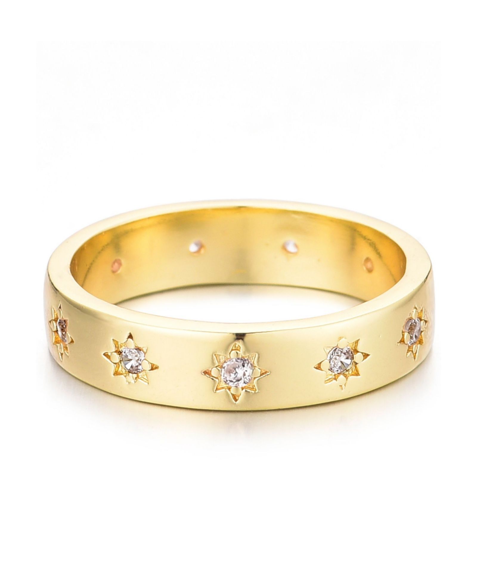 ADORNIA Gold Cubic Zirconia Stars Band Ring