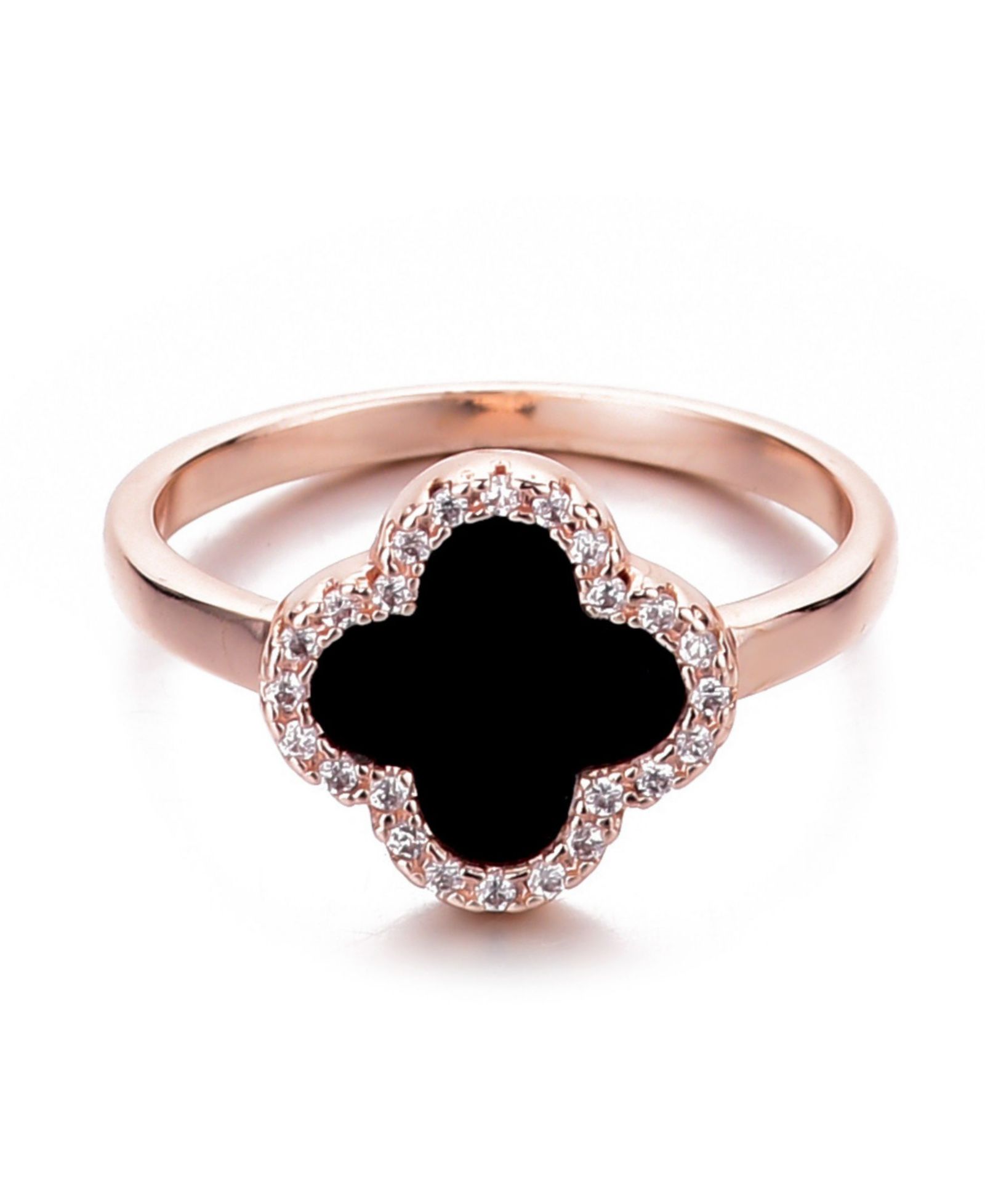Кольцо ADORNIA Rose Gold Cubic Zirconia Black Halo Clover
