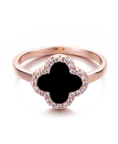 Кольцо ADORNIA Rose Gold Cubic Zirconia Black Halo Clover