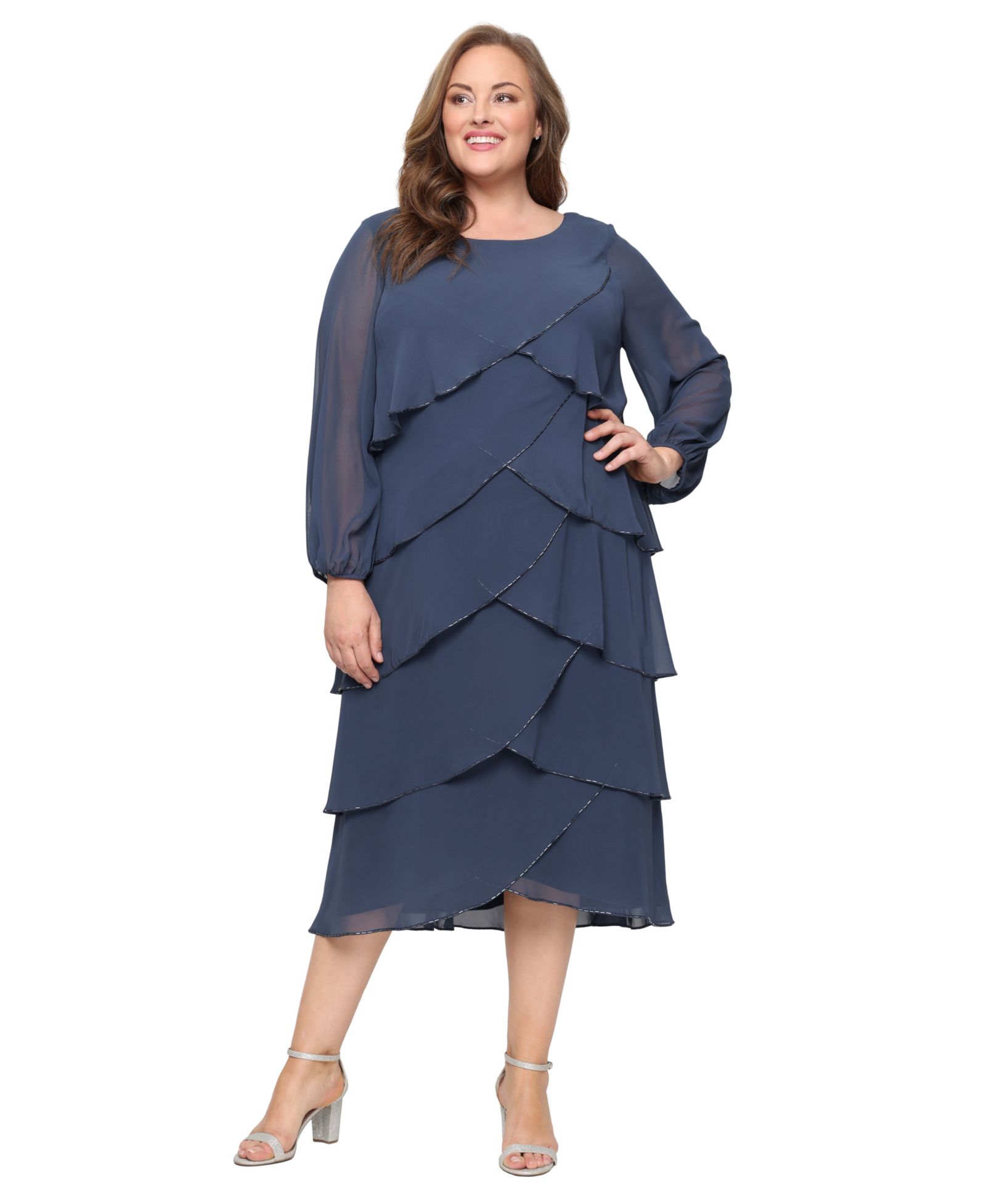 SL Fashions Plus Size Tiered Chiffon A-Line Dress