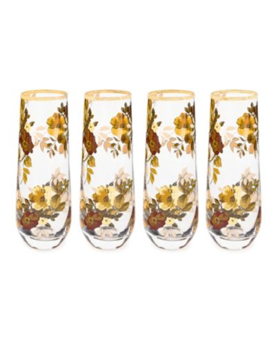 MacKenzie-Childs Wild Rose Stemless Flute Glasses, Set of 4