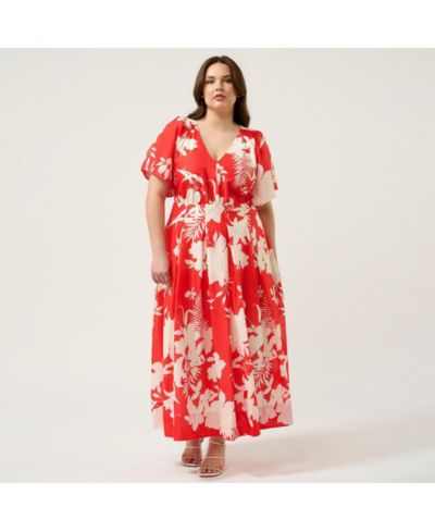 ESTELLE Plus size Solstice Floral Pleated Empire-Waist Maxi Dress