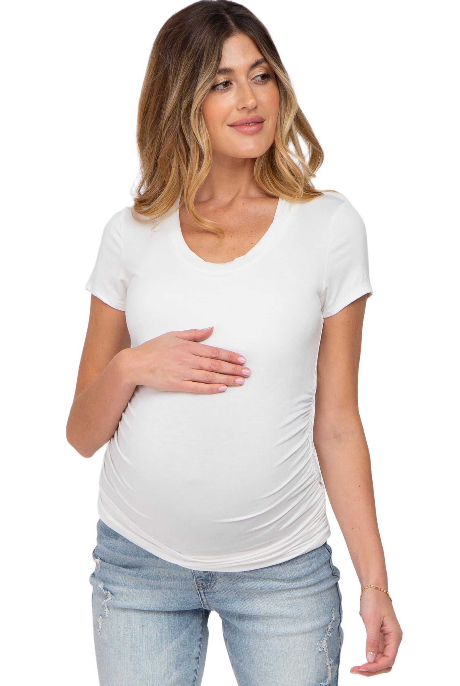 Pinkblush Women's White Basic Short Sleeve Fitted Top