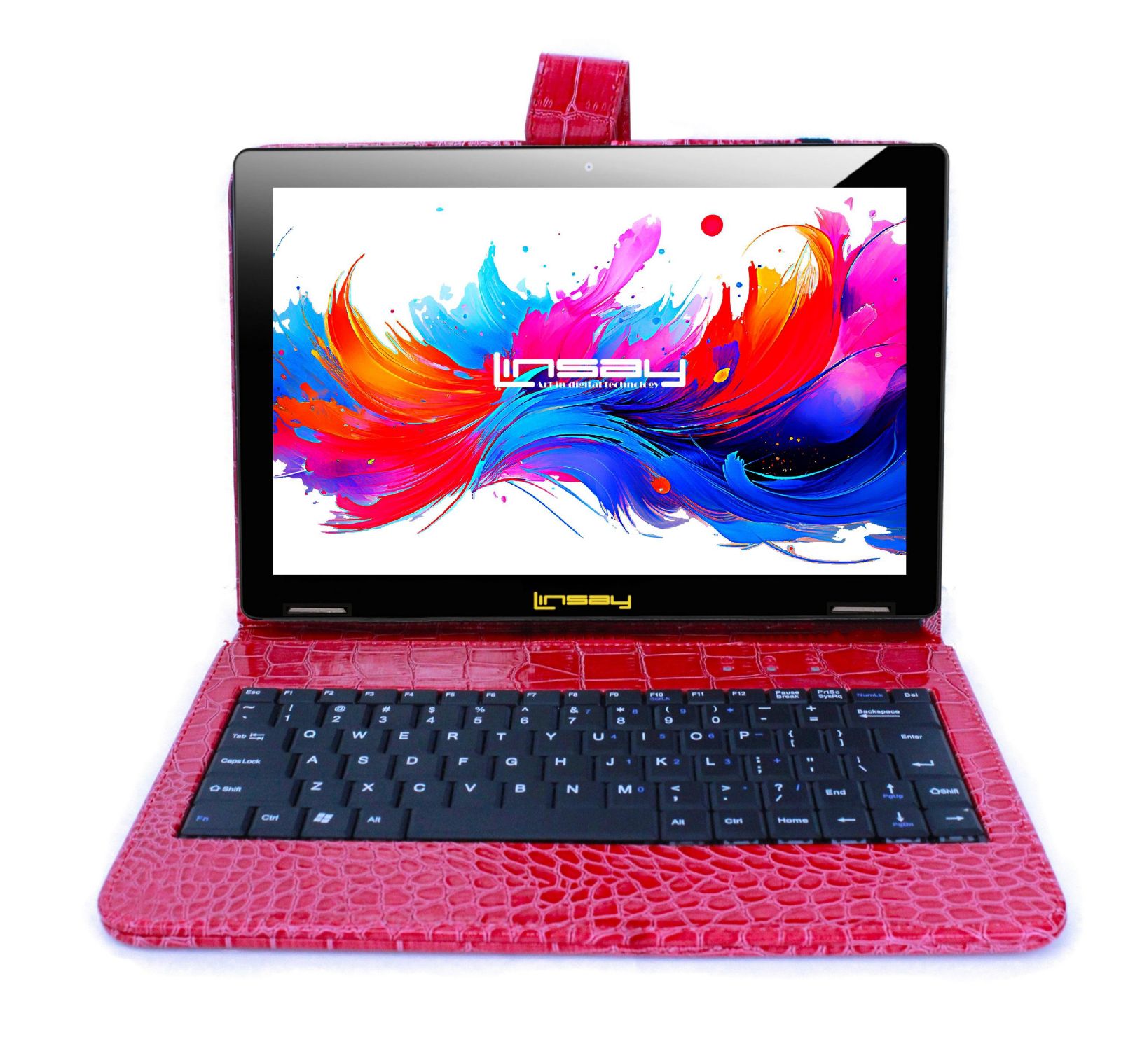 Планшет LINSAY 10.1" Octa Core 256GB Android 15 с красной клавиатурой-чехлом